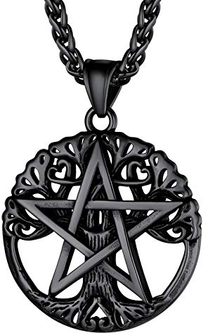 PROSTEEL Herren Edelstahl Anhänger Halskette Baum des Lebens mit Solomon Pentagramm mit 55+5cm Weizenkette Glückbringer Amulett Modeschmuck Accessoire für Männer