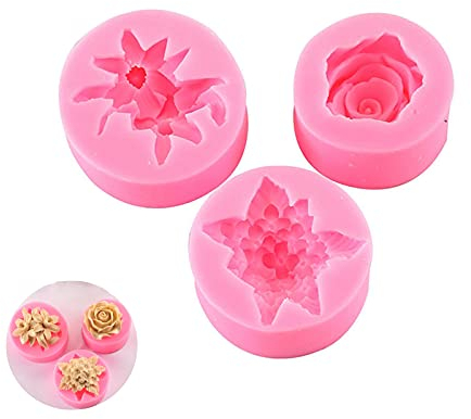 EXQULEG 3 Stück Blumen Fondant Kuchenformen, 3D Lila Lilie Rose Blume Silikonformen Pralinenformen Sugarcraft Formen Kuchendekorationswerkzeuge Kuchenbackformen