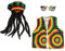Tigerdoe Rasta Hut mit schwarzen Dreadlocks - 3-teiliges Set - Reggae Hut, Weste & Sonnenbrille - Jamaika Kostüm Zubehör