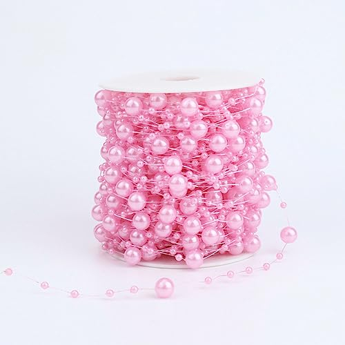 30m Perlengirlande Perlenband Perlenkette Perlenschnur Geschenkband Dekoband mit Perlen für DIY Basteln Party Tischdeko Hochzeit Braut Haarschmuck Ohrringe Halskette Brautstrauß Weihnachten,Rosa