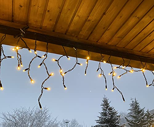 LEDZEIT- Profi Serie - LED Eisregen Lichterkette Außen, Icicle light, Verlängerungskette ohne Netzkabel, 3m x 0.5m, 2 Segmente, Dauerlicht, Warmweiß, Max. 288m, für Weihnachten, Gebäude, Geschäfte
