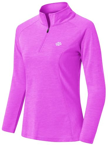 AjezMax Donna Maglia da Corsa a Maniche Lunghe 1/4 Zip Felpa Sportivo Yoga Fitness Outdoor Tops Viola Medium