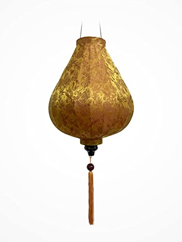 Asiatische Laterne aus Seide, Farbe Rost Gold, G Ø29cm - Traditionelle Hoi An Laterne aus Stoff, Bambus und Holz, Handgemacht - Dekoration und Handwerk aus Vietnam (G20-MA)