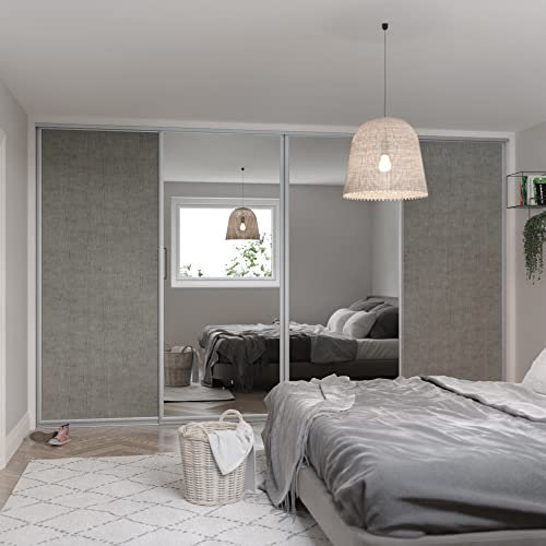 M4TEC Sliding Wardrobe Doors Kit - Bespoke Made to Measure - Curved Aluminium Frame with Mirror & Boston Concrete Panel - 4 Door System customised to Your Opening Sizes