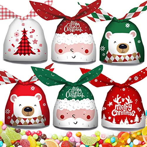 60 Stück Beutel aus Kunststoff, Weihnachten, Süßigkeitentüten, Kekse, Geschenktüten, süße Hasenohren, Beutel, Form, Lebensmittel, Kekse, Bonbons, Geschenktüten