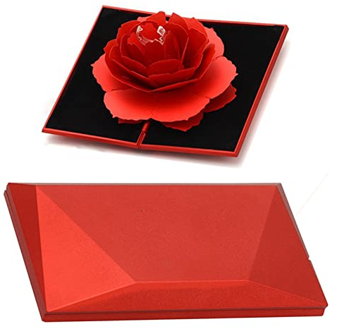 WiDream 3D Pop Up Rose Ring-Box, Rose Samt Ring Box, Rose Ringschatulle, 3D Rose Schmuckkästen für Hochzeiten Verlobungszeremonien Hochzeitstag Valentinstag (Rot)