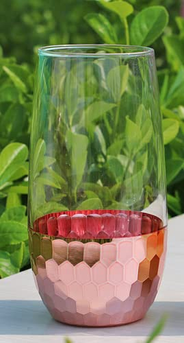 Lot de 2 flûtes à champagne modernes sans pied avec fond en laiton martelé (or rose)
