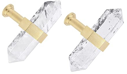 mookaitedecor Set of 2 70mm Clear Quartz Crystal Stone Wands Drawer Knobs with Screws, Healing Crystal Gifts, Semi Preicous Stones Quartz Pull Handles for Cabinet Cupboard Wardrobe Home Decor