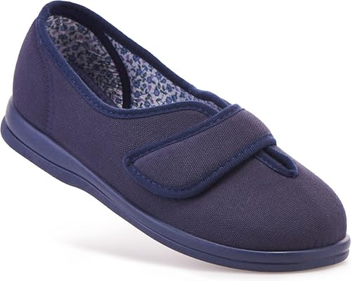 Cosyfeet Sally - Navy - 3-6E Width - Extra Wide Women's Fabric Shoes
