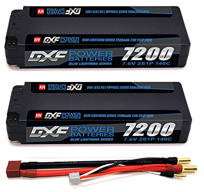 DXF Batterie lipo 2s 7200mah 7.6v - Haute Performance pour rc Auto Hobby, Compatible avec emaxx,Bandit, rustler, losi, axial, Tamiya et, décharge 140c, connecteur Deans/t 5mm lipo 2s 5mm 2 Paquets