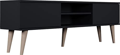 WFL GROUP TV-Schrank - Skandinavisch Fernsehtisch bis 70 Zoll - TV-Lowboard für Wohnzimmer 120 oder 160 cm - mit Holz Füße und 2 Türen - 160 cm - Schwarz