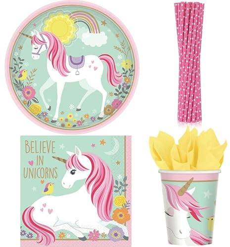 Ensemble de vaisselle jetable pour fête d'anniversaire Motif licorne