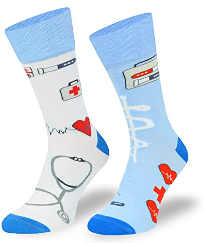 SKIETY Bunte Interessante Socken - Lustige Seltsame Socken - Verrückte Socken - Baumwolle - für Frauen Männer - für Sanitäter, Ambulanz - 43-46
