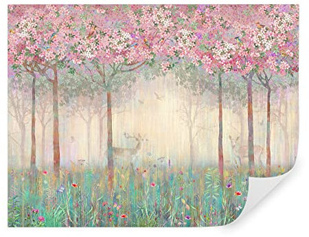 TAPEKO Papel Pintado Infantil 400x280 cm Floreciendo Bosque de cuento de hadas Ciervos Fotomurales para Niños y Niñas Prémium Interior Papel Pintado Pared u62100