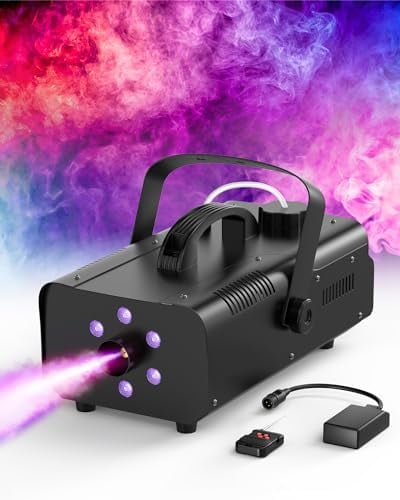 Machine à fumée, Propulsion Life 1200W 6 RGB LED Machine à fumée, Machine à fumée automatique avec télécommande sans fil, Convient pour Noël, Halloween, mariage, fête, effets de spectacle sur scène