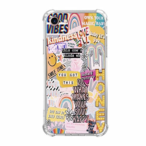 Vesidurt Positive Quotes Collage for iPhone 7/8/SE Case,Hippie Indie Aesthetic Pattern,Unique Soft TPU Bumper Case for iPhone 7/8/SE