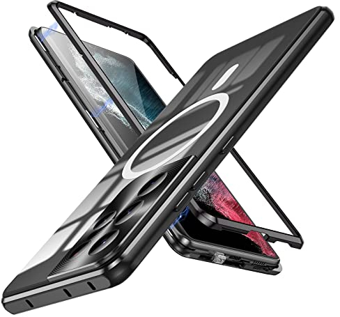 MeiyueEr Magnetische Hülle für Samsung Galaxy S21 Ultra 5G,Kompatibel mit MagSafe -Slim Handyhülle Metallrahmen Metall Case + Kameraschutz Eingebaut - Schwarz