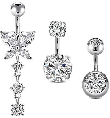 LAURITAMI Kurzes Bauchnabelpiercing 6mm Chirurgenstahl 14G Barbell Silber CZ Piercing Bauchnabel Schmuck Barbell