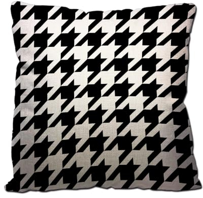 IBILIU Monochrome Hahnentritt-Kissenbezüge, 45,7 x 45,7 cm, Schwarz und Weiß, modernes Karomuster, Baumwoll-Leinen-Kissenbezüge, dekorative Kissenbezüge für Couch, Sofa, Schlafzimmer
