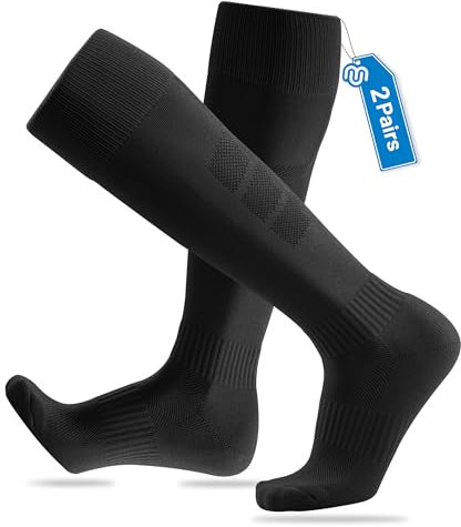 CLOSEMATE 2 Paar Lange Fußball Socken Herren Fußballsocken Kompressionsstrümpfe Kompressionssocken Stützstrümpfe Fußball Stutzen Laufsocken Sportsocken für Fussball Training 47-50 2Schwarz XL