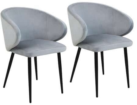 SVITA Audrey 2er Set Esszimmerstühle Küchen-Sessel mit Armlehne Samt Grau
