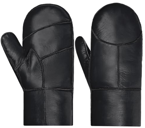 Harssidanzar Damen Fäustlinge,Winter Warme Echtleder Schaffell Shearling Pelz Gefütterte Fäustlinge Handschuhe KL031EU, Schwarz,Größe S