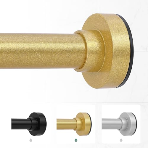 TVWOO Goldene Duschvorhangstange, 68 bis 180 cm, Spannvorhangstange, 2,5 cm Gardinenstangen ohne Bohren, verstellbare Duschstange, Duschstangen für Badezimmer, Duschvorhangstangen, Federspannung,