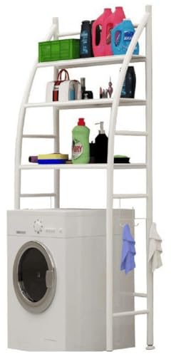Estantería sobre Inodoro WC Lavadora Ahorra Espacio Almacenamiento Cuarto Baño, Colada, Blanco, 166 x 65 x 25cm