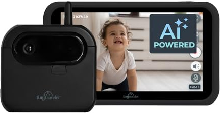 Tiny Traveler AI 1080P Babyphone mit tragbarem Ladegerät, 12,7 cm, Schwarz