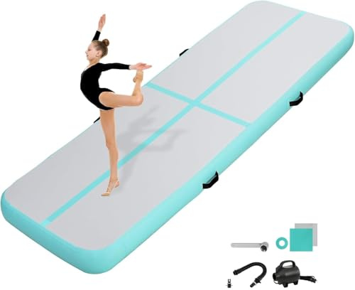 KIKILIVE 10/20CM Hoch Gymnastikmatte Tumbling Matte, 2/3/4/5/6M Aufblasbar Gymnastik Track Matte Air Turnmatte mit Luftpumpe Aufblasbare Sportmatte für Fitness/Outdoor/Yoga/Training usw