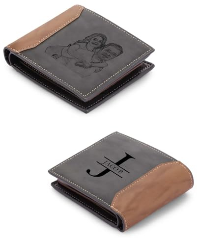 Lam Hub Fong Portefeuille Homme Personnalisé avec Photo Initiale Porte Monnaie Homme avec Prénom Gravure Cadeaux Personnalisés pour Hommes Anniversaires Noël (# 1)