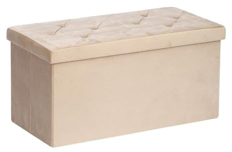 Easylife Ottoman Storage Bench (Beige). Folding Storage Unit for Linen or Shoes (H38 x W76 x D38.5cm). Doubles as a Footstool/Coffee Table. Fold Flat Storage Boxes With Lids - Fully Guaranteed