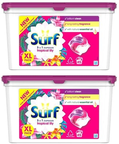 Katsy Style Tropical Lily 3 in 1 Washing Capsules 45 Washes Pack of 2 - Exotic Floral Scent, Deep Clean, Cold Water, Natural Essential Oils, Eco-Friendly