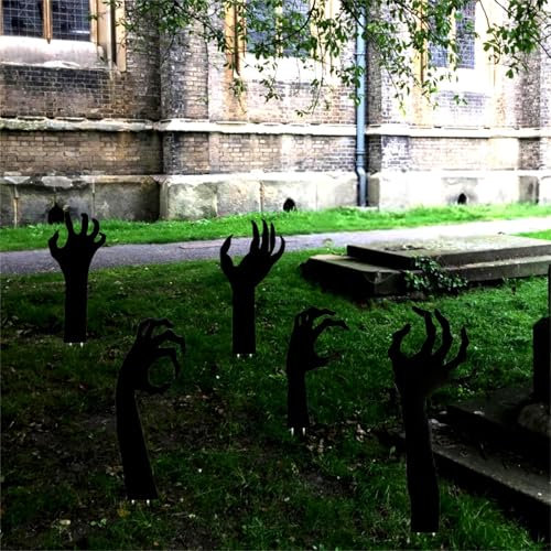 LAMEK Silhouette de la cour - Panneaux d'Halloween - Décoration extérieure - Noir - Piquets de jardin effrayants avec bâton en bois - Décoration de fête pour Halloween, l'extérieur, la pelouse