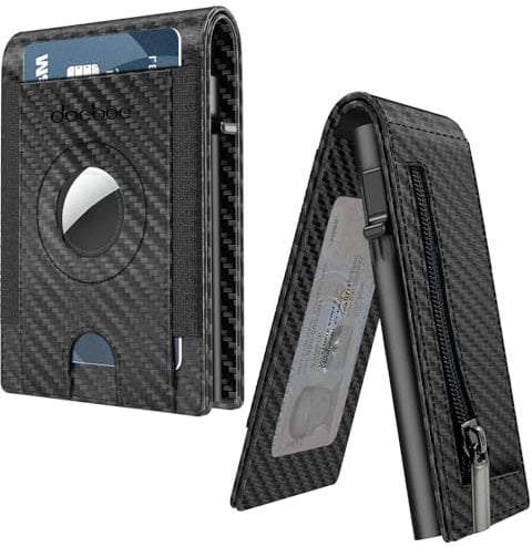 doeboe Portafoglio Airtag, Portafogli Airtag, Con Finestra Per Documento D'Identità, Tasca Per Monete Con Zip, Design Con Chiusura Magnetica, Airtag Non Incluso, [Nero]