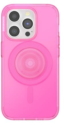 PopSockets Custodia per iPhone 15 Pro con impugnatura rotonda compatibile con MagSafe, custodia per iPhone 15 Pro, compatibile con ricarica wireless, rosa traslucido Baeby