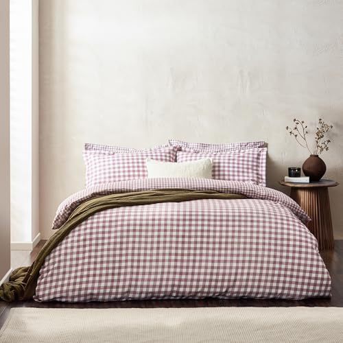 Yard Barton Vichykaro Bettbezug Set – 100% Baumwolle Wendbar Oxford Kissenbezüge Weich & Atmungsaktiv Premium Bettwäsche (Beere – Doppelbett – 200x200cm)