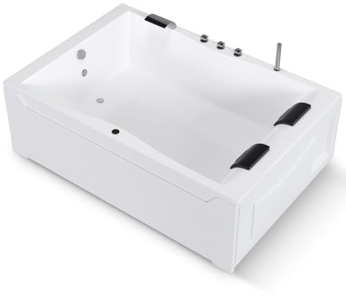 AQUADE Acryl Badewanne 180x120 Modell: Hamburg - Badewanne Weiß Komplettset - Badewanne mit Wannenträger + Ab-Überlaufgarnitur + Wannenrandarmatur + Schürze + Nackenkissen