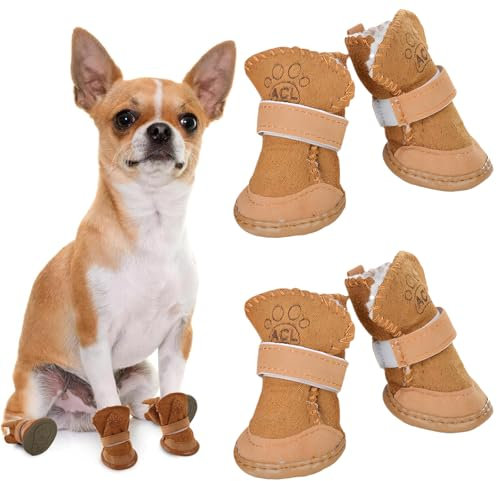 Vulevirtue 4 Pezzi Scarpe Cane,Stivali da Neve per Cani,Scarpe Antiscivolo per Cani,Stivali per Cani,Scarpe per Cani Neve,per Cani Piccoli