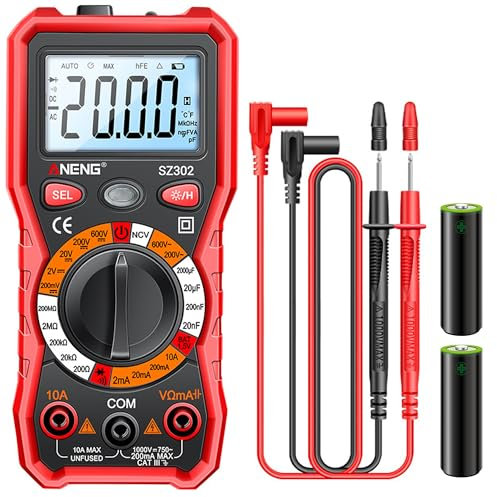 Messgeräte Multimeter Digital: 2000 Counts Voltmeter Spannungsmesser mit Hintergrundbeleuchtung zum Messen von AC/DC-Spannung Strom Widerstand Kapazität NCV-Erkennung