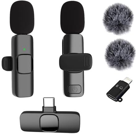 Vislla Wireless Lavalier Microphone for iPhone 15/16/17 Series, iPad and Android Devices, Noise Cancelling,Bluetooth Mini Lapel Microphone for YouTube/Vlogging/Live Streaming/Tiktok/Interview