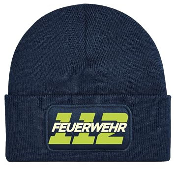 NIMAMA Mütze Beanie 112 Feuerwehr Wintermütze Statement Spruch Print Geschenk Unisex Strickmütze für Jungen und Mädchen-Schwarz