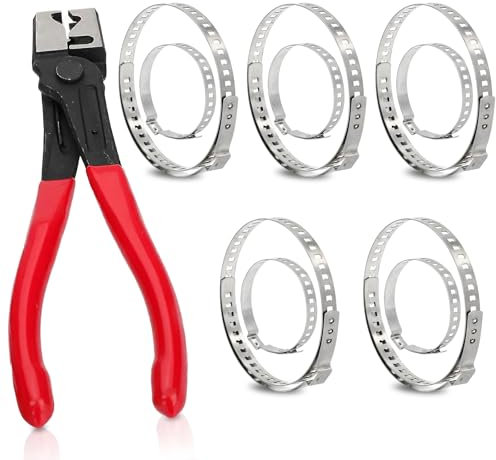 Heavy Duty Hose Clamp Pliers, 11PCS Hose Clip Pliers with Stainless Steel CV Boot Clamp Assortment Kit Adjustable Auto Clic-R Type Collar Clamp for Most Cars
