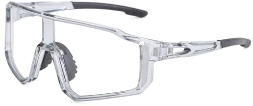 Long Keeper Cycling Glasses Photochromic Sports Sunglasses Women Men Windproof Running Sun Glasses Driving Fishing Mountain Bike Sunglasses UV400 Shades (Clear Grey)