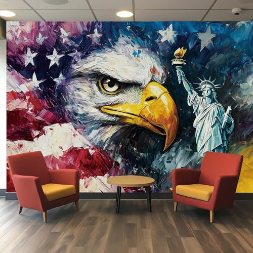 Generisch Fototapete Adler Tapeten Wandtapete Wanddeko USA Flagge Freiheitsstatue Design, Wand Dekoration, für Büro Flur, 3D Effekt Foto Tapeten 300x210