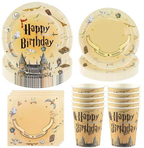 Hmfmdy Ensemble de Vaisselle de fête Wizard, 68 Pièces, Décoration de Fête Magique, Vaisselle D'anniversaire avec Assiettes, Gobelets Serviettes Papier, Fournitures de Table de Fête -16 invités