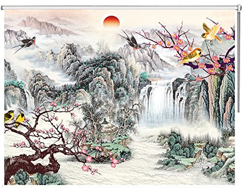 Extra breiter Verdunkelungsrollo, 100 % – Blumen- und Bergmuster, ideal für Küche, Bad & Bürofenster, einfach zu installieren, Größe: 120 cm x 220 cm