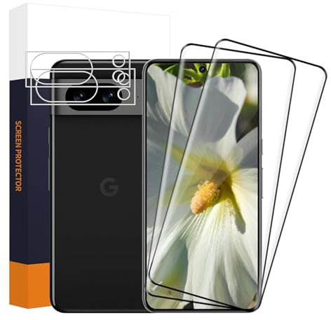 Cable Leader 2+2 pièces Verre Trempé pour Google Pixel 8 Pro 5G, Caméra Arrière Protecteur, 3D plein écran protection écran, Dureté 9H, Haute Sensibilité, 0.33mm Ultra Pixel 8 Pro vitre protection