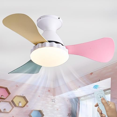 lnrosy Niños Lámpara Ventilador Techo Dormitorio Creativo 42W Moderno Dimmable Led APP 6-Speed Reversible Memory Function Para Niños/Niñas Habitación Infantil