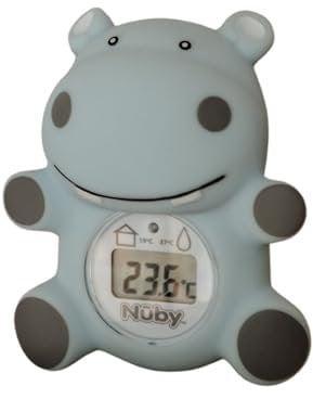 Nuby Hippo Baby Bath Thermometer - Digital Thermometer with Easy to Read Screen | BPA Free | Bath & Room Thermometer | Suitable from Birth (Blue)